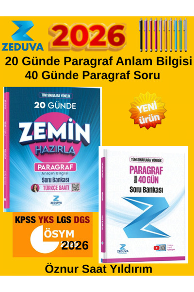 Ens Yayıncılık Zeduva Yayınları 2026 Ösym Zemin Paragraf 20 Günde Soru Paragraf Rütüel 40 Gün Soru Bankası+Kalem