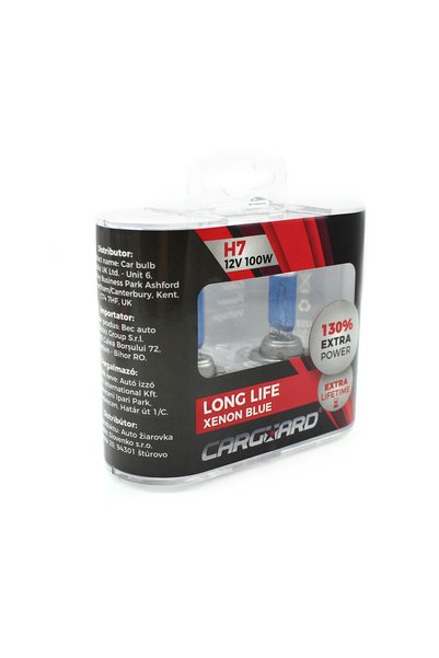 CarGuard Set de 2 becuri Halogen H7, 100W +130% Intensitate - LONG LIFE