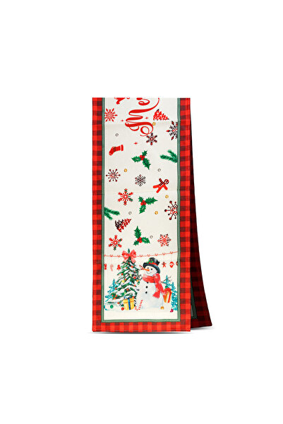 CED AUTO TRADE Decorative table runner – elf pattern – 183 x 33 cm – red/black – polyester