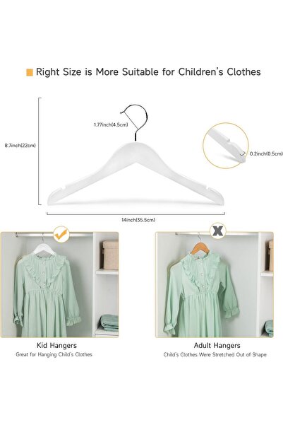 Nature Smile Wooden Hangers for Kids & Tweens, 14 in, 20-Pack, White