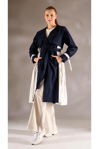 shE tekstil Italian Style Asterli Trench Coat Navy Blue