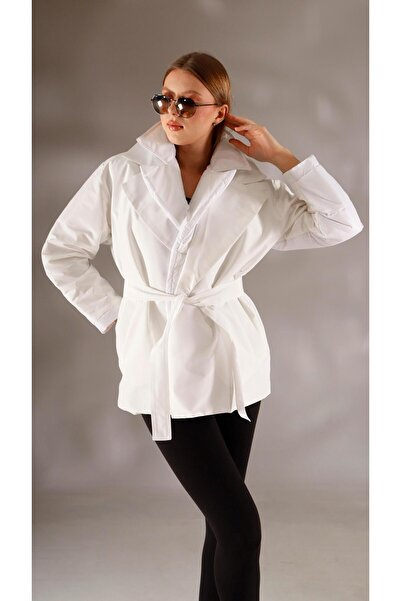 shE tekstil Italian Style Design Quilted Collar Short Jacket White