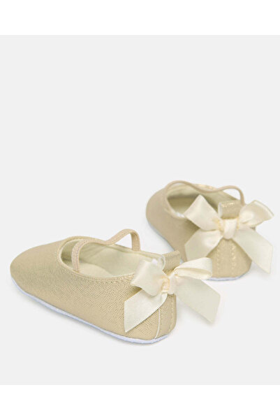 REDTAG Baby Gold Bow Embellished Pram Shoes