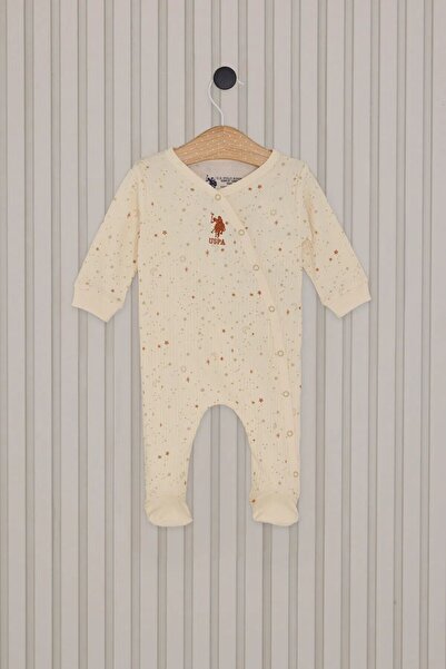 BUDİ HOME U.S. Polo Baby Girl Jumpsuit with Booties Usb2110 Cream