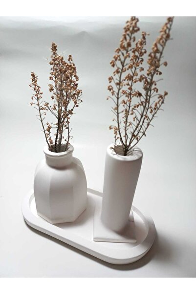emilysamy Decorative Double Vase Set with Plate White