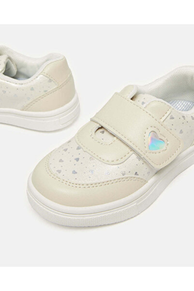 REDTAG Girls Beige Heart Embellished Sneakers