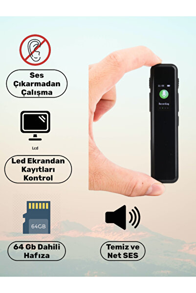 ERG 64 Gb Led Ekranlı Dijital Ses Kayıt Cihazı,Sessiz Çalışma Özelliği