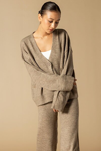 Olcay V-Neck Cardigan Pants Knitwear Set Vi̇zon 9368-Tk