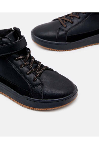 REDTAG Senior Boys Black High Top Sneakers