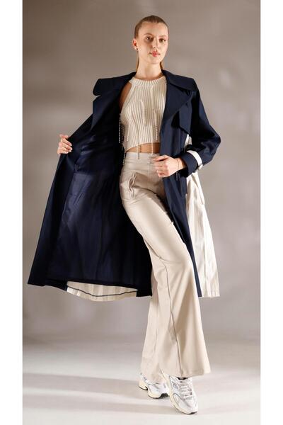 shE tekstil Italian Style Asterli Trench Coat Navy Blue