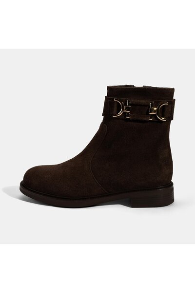 Desa Women's Brown Suede Boots with Metal Accessories
