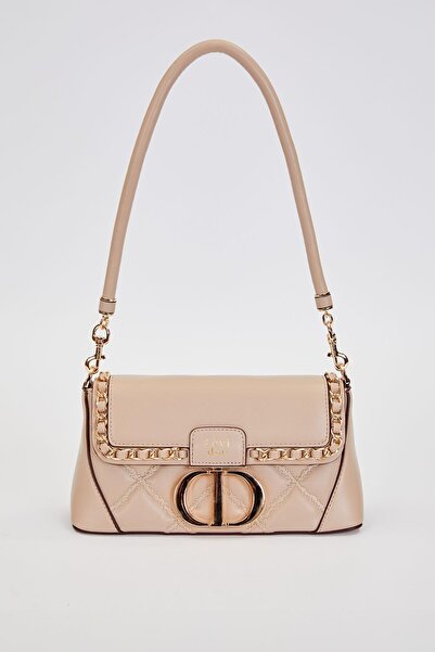 Levidor Quilted Embroidery and Chain Knit Detailed Double Strap Medium Size Women's Shoulder Bag Lv930583