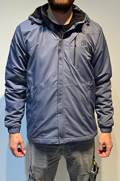 REMSA Men's Hooded Pocket Detailed Fleece Lined Winter Coat 2571 Smoked