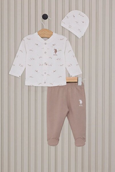 Budi U.S.Polo Baby Boy Booties 3 Piece Set Usb2018 Cream