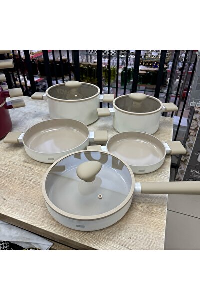 DGCHOME 8 Piece Prochef Crystal Coated Cookware Set Cream