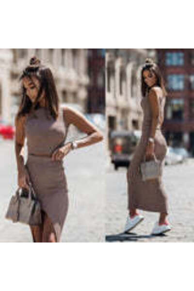 ADROM Set casual, Top si fusta, marimea S-L, maro