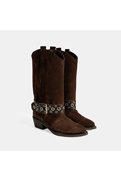 Desa Kadın Kahve Ayarlanabilir Kemer Aksesuarlı Süet Bot