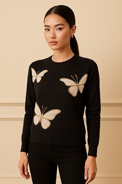 Okçu Triko Butterfly Patterned Crocheted Tricot-26K74007-Black-99