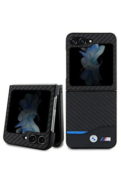 BMW Carcasa piele carbon compatibila cu Samsung Galaxy Z Flip 5, Negru