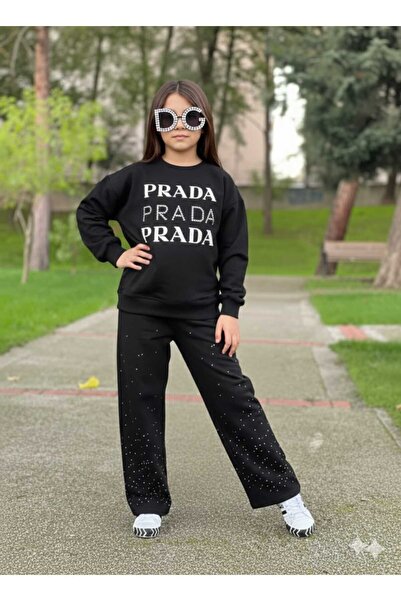 zeynoshkids 4-14 Years Old Girl's Stone-Embellished Tracksuit Set