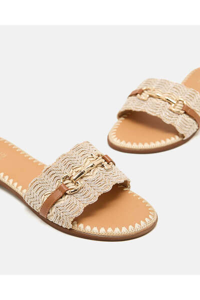 REDTAG Women Beige Stitched Embellished Mule