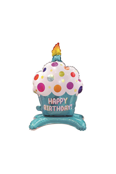 Mirific Party Balon folie petrecere, albastru metalizat, 88×50 cm, cupcake, „La mulți ani”