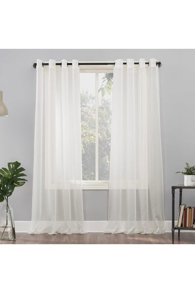 No. 918 Emily sheer voile curtain with metal rings, No. 918, 1.5m x 1.6m, Off-White, Polyester
