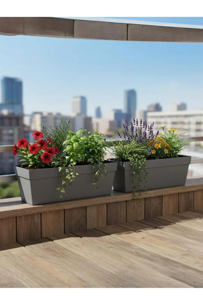 BiDünya 2'li Serinova Yalı Saksı 10,8 lt 51 cm Plastik Bahçe Balkon Veranda Ç...