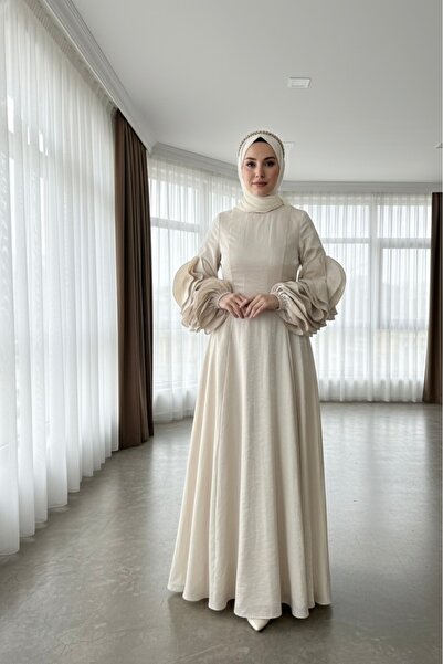 Mina Terzi&Butik Sparkly Ruffle Sleeve Hijab Evening Dress