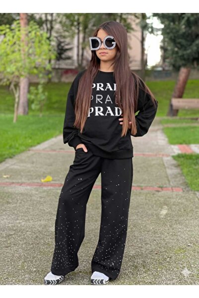 zeynoshkids 4-14 Years Old Girl's Stone-Embellished Tracksuit Set