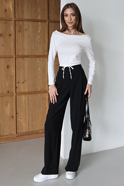 VAGGON Lace-Up Double Pocket Palazzo Pants