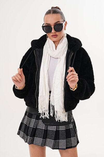 ŞİMAL Women's Hooded Zipper Closure Plush Coat 255121 -