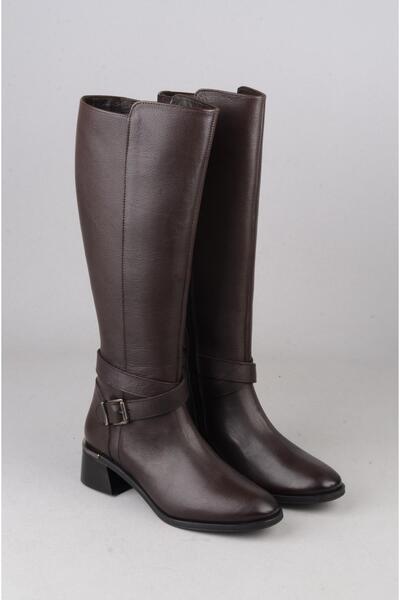 SEÇ KUNDURA Seç 97900-1 Genuine Leather Heel-Style Women's Boots (Heel Height: 4 cm) Brown