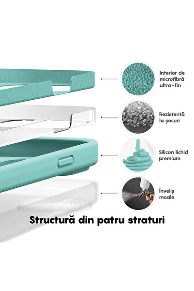 Casey Studios Husa Soft Silicone iPhone 14 Pro Max, Microfibra in Interior, de Protectie, Slim, Turqoise