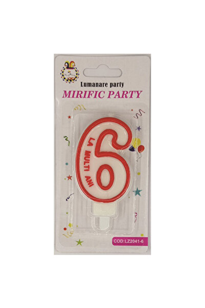 Mirific Party Lumânare pentru tort albă și roșie, 7 cm, numărul 6