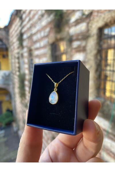 By Atölye Ay Taşı Gümüş Damla Kolye