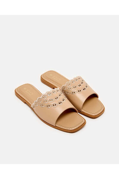 REDTAG Women Beige Laser Cut Embossed Mule