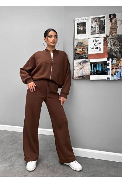 Mon Astre Brown Cardigan Tracksuit Set