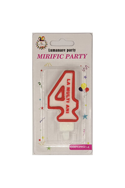 Mirific Party Cake candle white and red, 7 cm, digit 4
