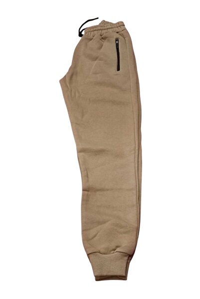 AZRA ÇOCUK GİYİM Children's Trackpants Thick Fleece 3 Yarn Camel Color with Pockets with Zipper..
