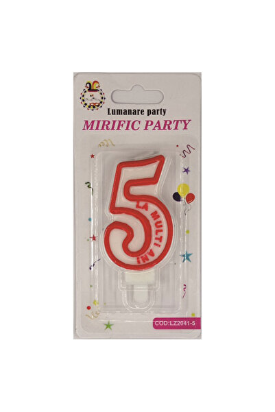 Mirific Party Cake candle white and red, 7 cm, number 5