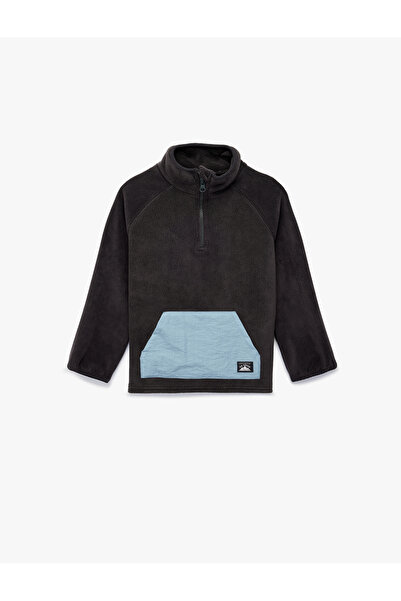 Koton guler ridicat Pulover din lână cu jumătate de fermoar și buzunar cangur tricou