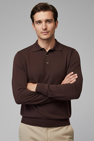 CHUBA Men's Polo Neck Buttoned Knitwear Sweater Brown 26W2012