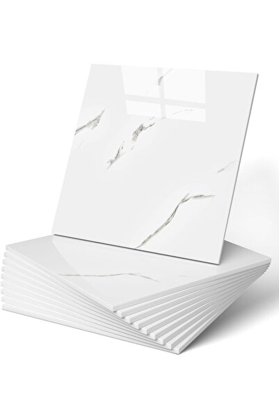PooleMark Beyaz Mermer Desenli Kendinden Yapışkanlı PVC Duvar Paneli 10 Adet