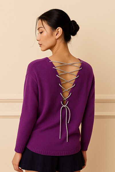 Okçu Triko SIRT DEKOLTELİ BAĞLAMA DETAYLI TRİKO-26K74012-MOR-08