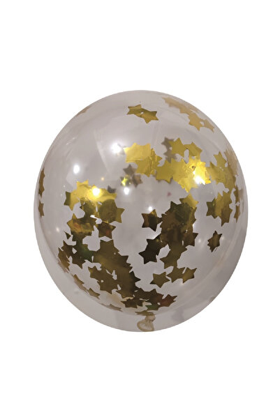 Mirific Party Party latex balloon, transparent with gold sequins, star, 35 cm, 5 pcs