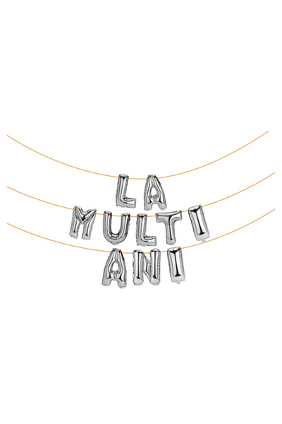 Mirific Party Ghirlandă decorativă, argintie, 45 cm, 6 m, „La mulți ani”
