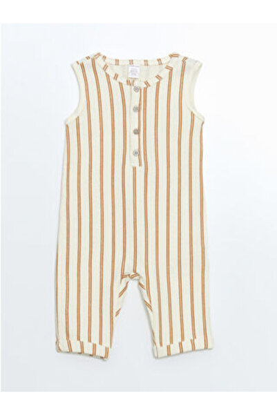 LC Waikiki Ecru Striped Baby Boy Combed Cotton Jumpsuit