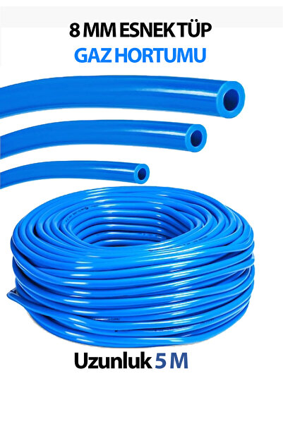 Trendhouse 8 MM Tüp Hortumu Yüksek Kaliteli Esnek Mavi 5 M Uzunluğunda (2 Ade...