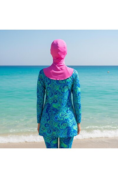 Lio20 Γυναικείο Χιτζάμπ Χιτζάμπ ελαστικό ύφασμα Αθλητικό Καπέλο – Νίντζα Καπέλο με Κολάρο – Θάλασσα Πισίνα – Φούξια